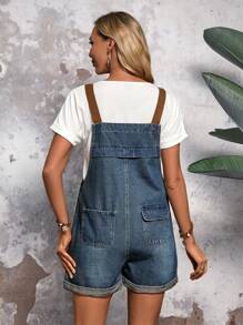 EMERY ROSE Ladies' Summer Washed Simple Style Denim Jumpsuit - Blue - View 2