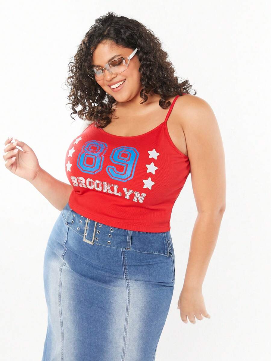 Forever 21 Vintage College Style Tank Top For Plus Size Women, Summer - Red - View 1