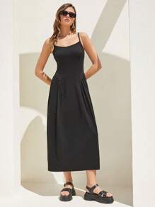 Forever 21 Women Solid Color Spaghetti Strap Sleeveless Sundress For Summer - Black - View 5