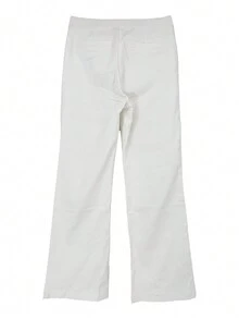 Women's Solid Color Button Design Pants With Pockets