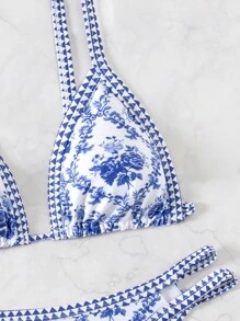SHEIN Swim Women Summer Beach Fashionable Floral Printed Bikini Set, Random Print - Blue - View 4