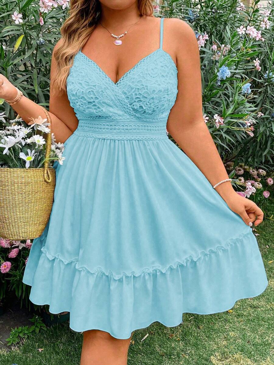 Flirla Váy thêu hoa văn Boho cỡ lớn thanh lịch và đáng yêu, cho mùa hè - Màu xanh nhạt - Xem 1
