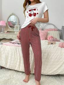 Snug Zone PJS15 Women Silk Pajamas Set, 140g Milk Silk Fabric, Digital Print Holiday Season - Red and White - View 4