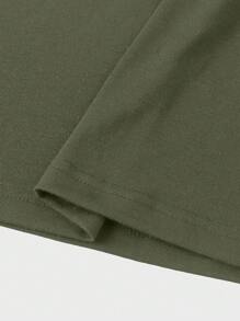 Manfinity Homme Men Spring/Summer Solid Color V-Neck Long Sleeve Casual T-Shirt, Fall - Army Green - View 6