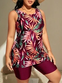 Swim Lushoire Conjunto de bikini de talla grande para mujer con parte superior y inferior con cuello halter y diseño a la moda