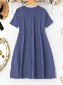 SHEIN LUNE Đầm Bodycon tay ngắn họa tiết hoa đơn giản cỡ lớn cho nữ mùa hè - Màu xanh bụi bặm - Xem 2