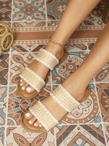 Styleloop 女式時尚平底拖鞋 - 米色 - 查看 1