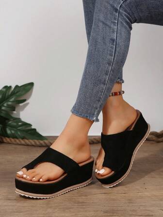 女士舒適翹跟厚底涼鞋，拖鞋式，厚底鞋，舒適合腳，夏季款