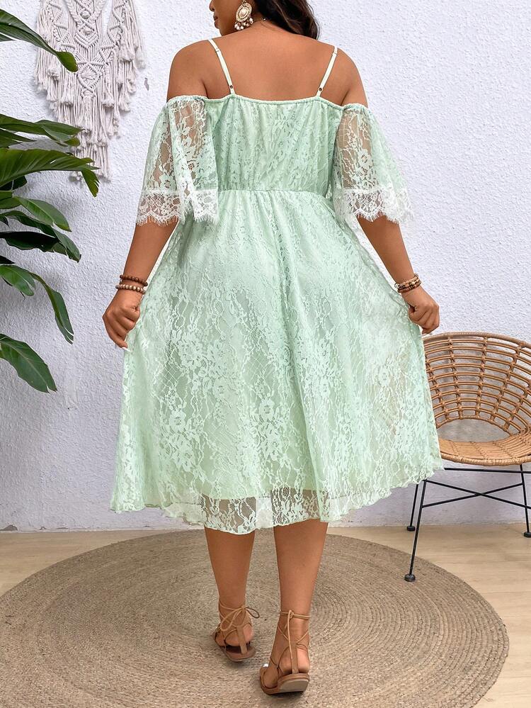Plus Size Lace Spliced Ruffle Trim Spring/Summer Sundress