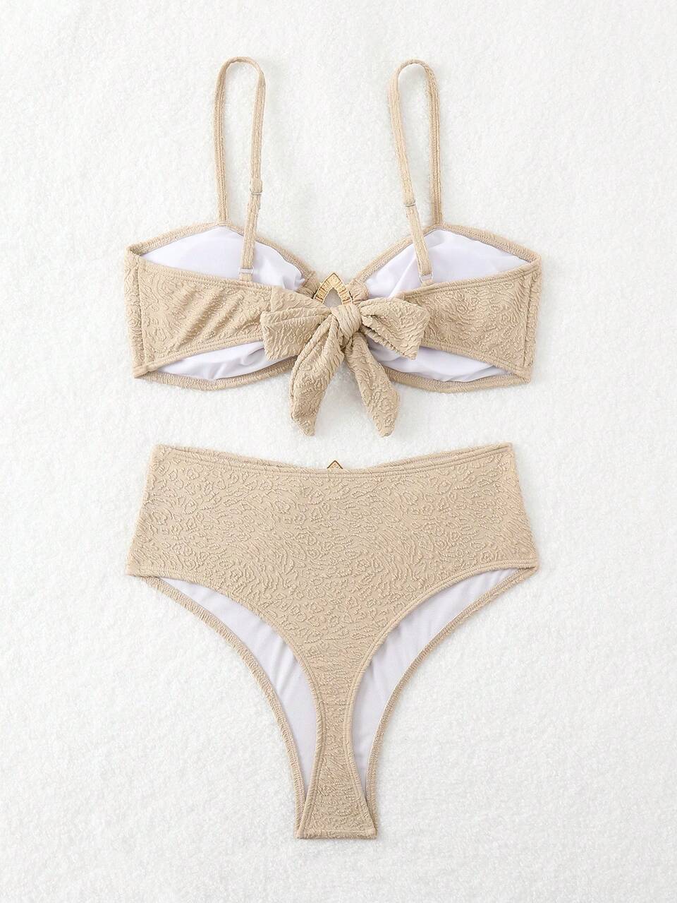 Women Solid Color Simple Daily Bikini Set, Random Cut,Summer Beach
