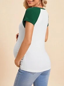 SHEIN Maternity Young Casual Round Neck Short Sleeve Regular Fit Colorblock Slim Pregnancy T-Shirt