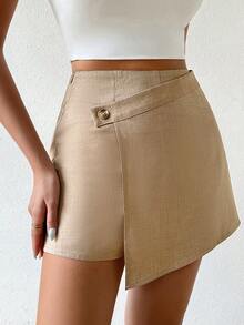 SHEIN Privé Women Simple Solid Color Running Skirt With Shorts - Khaki - View 5