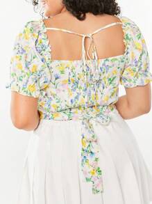 Forever 21 Summer Rural Vacation Printed Plus Size Top For Women - Beige - View 2