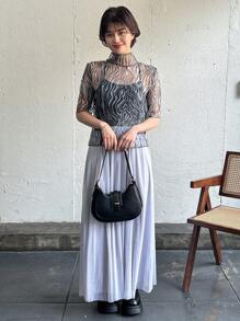 FRIFUL Parte superior de mujer de manga corta con cuello de malla transparente, adecuada para el verano, top corto para mujeres
