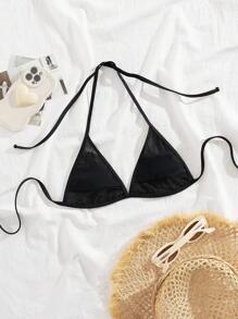 Swim Basics 女士夏季海灘純色極簡頸帶比基尼上衣，適合度假 - 黑色 - 查看 3