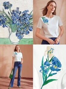 MOTF PREMIUM FLORAL EMBROIDERY SHORT SLEEVE T-SHIRT - White - View 2