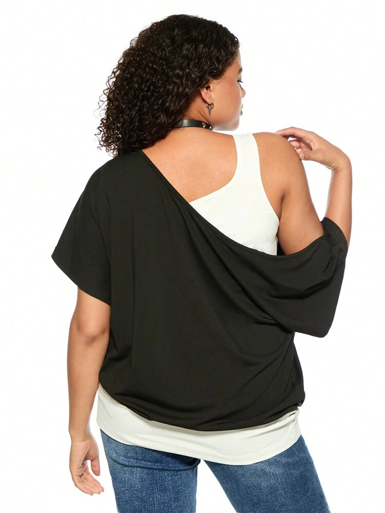 Plus Size Women Y2k Music Printed 2pcs/Set T-Shirt For Summer