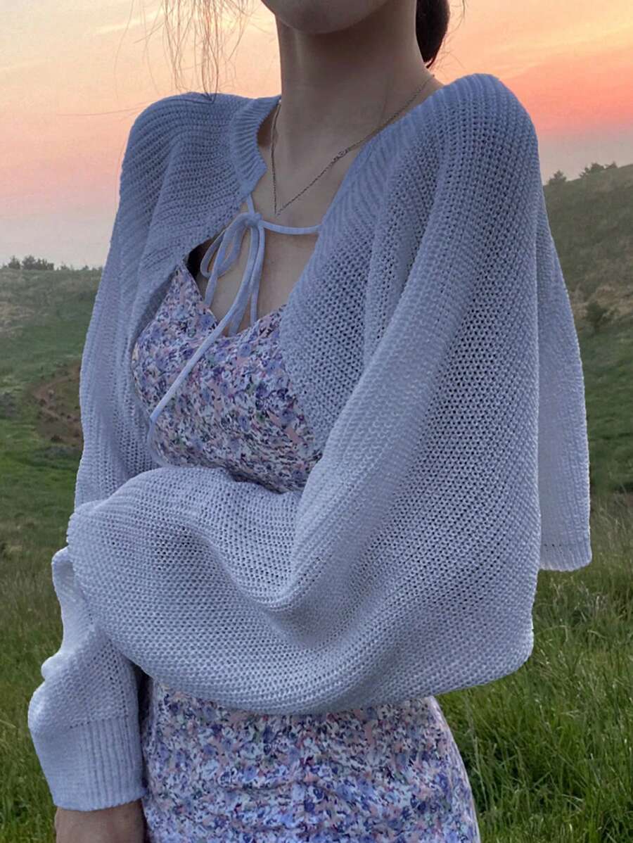 DAZY 女士純色波西米亞風開襟外套，附腰帶，適用於休閒或海灘假期