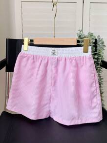 Comfortcana 女士夏季字母拼接條紋家居休閒短褲