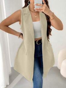 Celure Blazer sin mangas de unicolor para mujeres de talla grande con diseño simple - Albaricoque - Ver 5