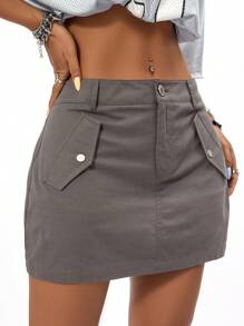 SHEIN EZwear Solid Color Casual Woven Skirt