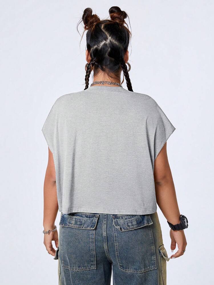 Women Plus Size Summer Casual Eagle & Letter Pattern Batwing Sleeve T-Shirt