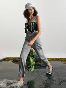 In My Nature 女款字母印花束口高腰圓錐形戶外長褲 - 灰色 - 查看 3