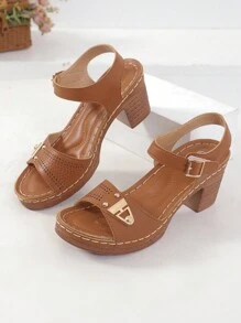 IH2 Giày sandal cao gót đế xuồng kiểu Pháp thời trang mới về mùa hè dành cho nữ, thiết kế khoét lỗ thoáng khí. - màu nâu - Xem 6
