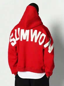 SUMWON Regular Fit Overhead Hoodie With Front And Back Graphic Print - Red - View 1