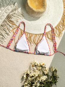 SHEIN Swim Áo tắm đi biển in ngẫu nhiên, áo bikini cổ điển cho mùa hè - Nhiều màu - Xem 2