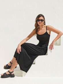 Forever 21 Women Solid Color Spaghetti Strap Sleeveless Sundress For Summer - Black - View 1