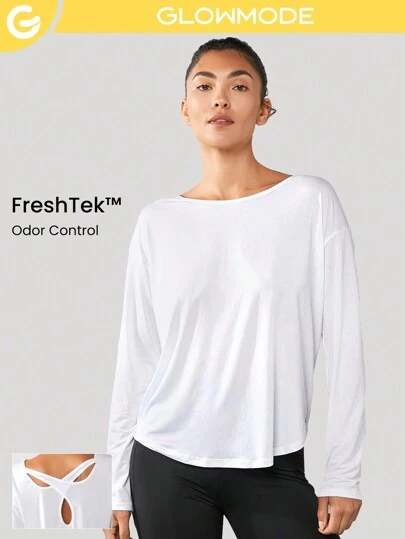 GLOWMODE FreshTek™ Crossover Long Sleeve Relaxed Tee Low Impact Yoga Daily Summer