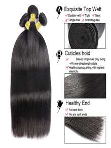 3pcs Straight Bundles With 13 X 4 Lace Frontal Natural Black Virgin Human Hair Hair Extension Human Hair Bundles Extension 30 Inch - SNatural - View 2