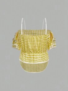 Teen Girl Elegant Summer Ruffle Hem Cami Top And Long Pants Set - Yellow - View 9