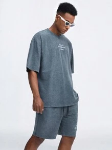 Manfinity NXTstreet Men Fashionable Loose Casual T-Shirt And Shorts Set For Summer - Grey - View 3