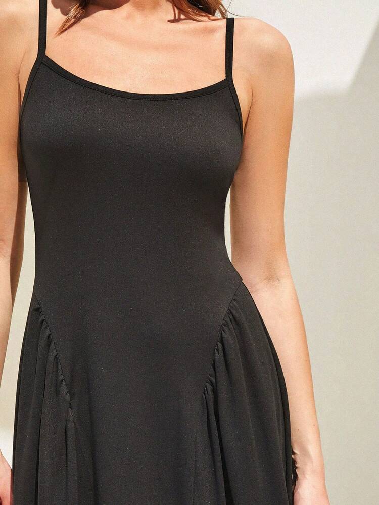 Women Solid Color Spaghetti Strap Sleeveless Sundress For Summer
