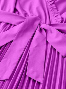 Celure Đầm mùa hè thanh lịch dành cho nữ cỡ lớn, màu trơn, cổ chữ V xếp lớp, tay áo loe, viền bèo nhún. - Màu tím - Xem 5