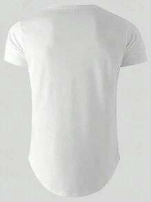 Manfinity Dauomo Men's Letter Print Short Sleeve T-Shirt With Notched Collar - White - View 2