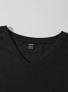 SHEIN Essnce Áo thun nữ tay ngắn cổ chữ V họa tiết hoa giản dị, phù hợp cho mùa hè - màu đen - Xem 7