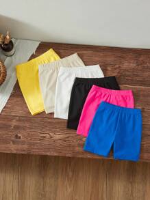 SHEIN Leap Crew 6条装女婴修身纯色弹力腰针织短裤，夏季百搭 - 彩色 - 查看 1