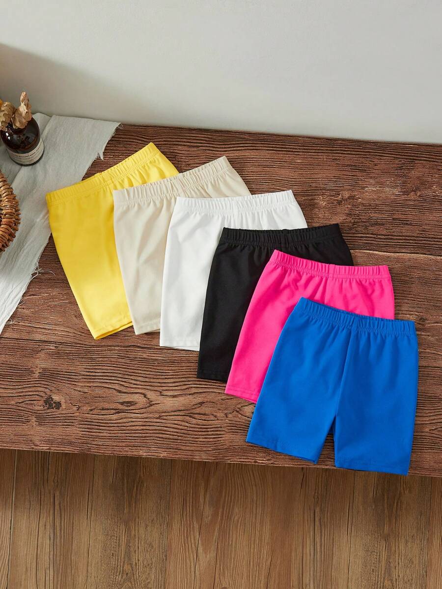 SHEIN Leap Crew 6条装女婴修身纯色弹力腰针织短裤,夏季百搭 - 彩色 - 查看 1
