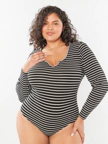 Forever 21 Vintage College Style Plus Size Women Bodysuit, Summer - Black - View 1