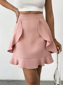 RueChic Women Mini Baby Pink Skirt With Ruffle - Baby Pink - View 4