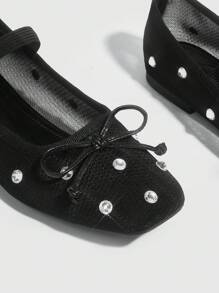 CUCCOO DOLLMOD Fashionable Apricot Mesh Rhinestone Bowknot Ballet Flats For Women Sorceress Spring Shoes Spring Break Easter For Christmas Spring Shoes - Black - View 5