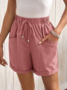 EMERY ROSE Mujer shorts casuales de unicolor con cintura ajustable y bolsillos para el verano