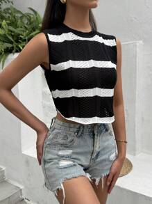 SHEIN Essnce Chaleco casual de punto a rayas sin mangas para mujer, ideal para el verano