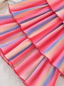 SHEIN Vestido de Verão Fascinante de Camisola Sem Mangas, Colorido com Plissado Soltinho de Camadas para Jovens Meninas Fashionistas