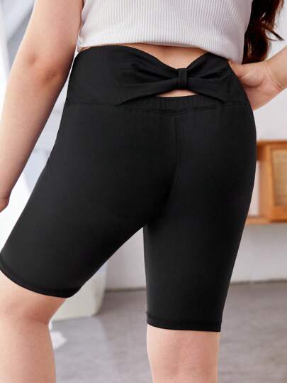 SHEIN Leggings para niña preadolescente en tallas extendidas de unicolor simple con cintura alta y pierna corta para uso casual