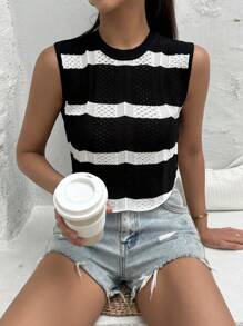 SHEIN Essnce Chaleco casual de punto a rayas sin mangas para mujer, ideal para el verano