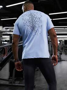 Gym Rark Boyfriend Style Men Summer Leopard Print Raglan Sleeve Short Sleeve Sports T-Shirt Workout Tops - Blue - View 2